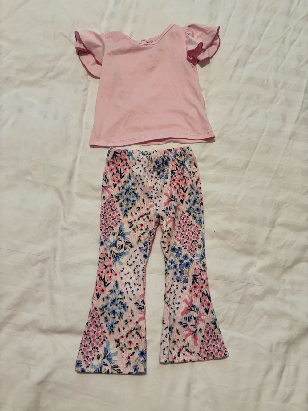 Floral Pink Girls Leggings and Pink Top Set